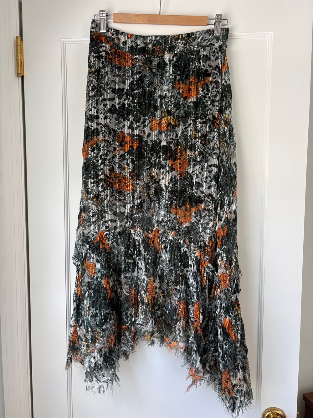 Asymmetrical Pleated Skirt in Black, Gray & Orange